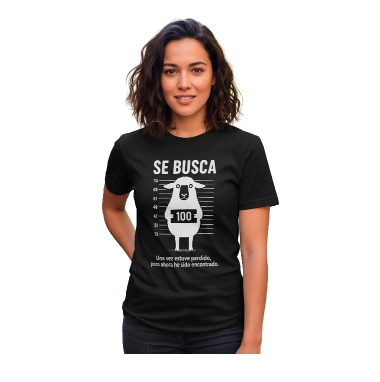 Playera Negra Estampada "Oveja Se Busca"